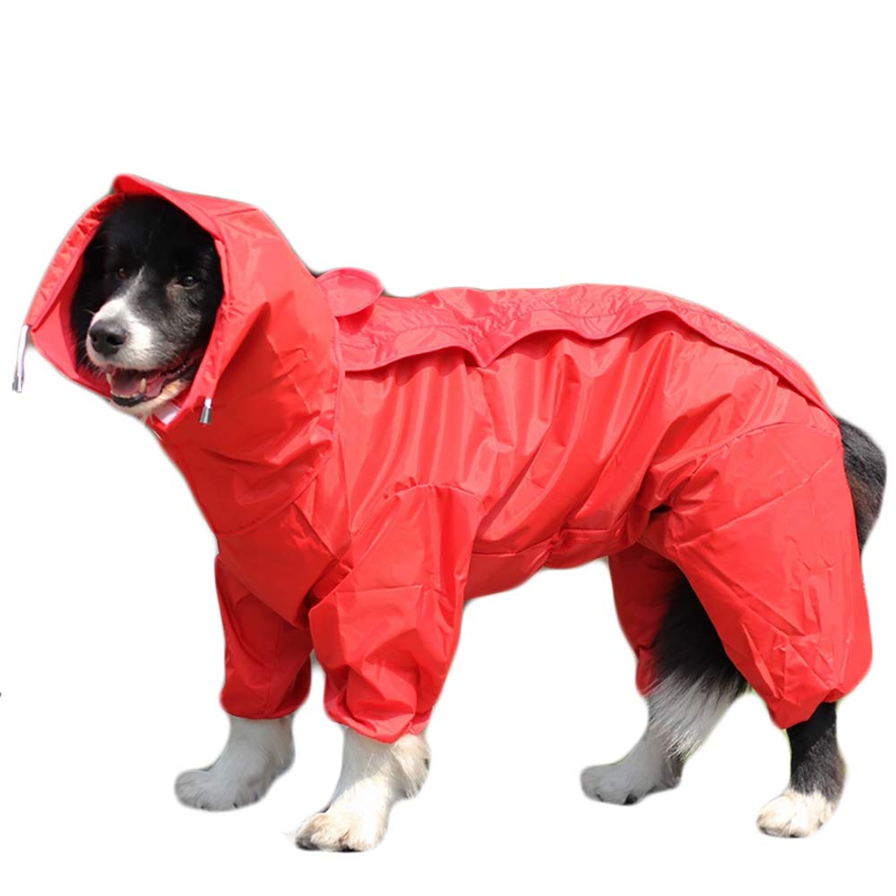 TFENG Dog Raincoat with Removable Hoodie, Outdoor Adjustable Drawstring, Magic Tape Waterproof Rain Jacket with Hood Collar Hole Red Size 12