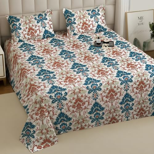 Image of Weave & Decor Super Soft Super Comfortable 144 TC 90x90 inches Printed Cotton Double Bed Bedsheet with Two Pillow Covers