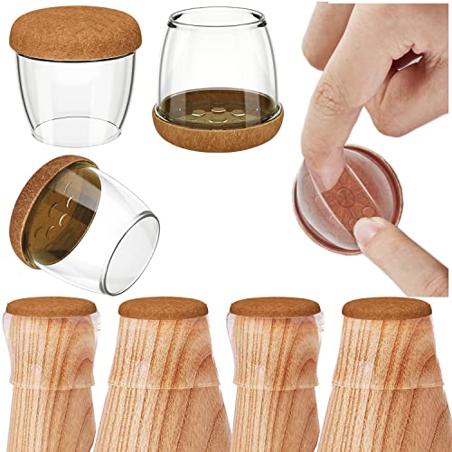 Upgrade Small Large Clear Chair Leg Floor Protectors For Hardwood Floors Easy Sliding Anti-Scratch Rubber, Furniture Chair Leg Covers With Felt Pad Keeps Silence(Round,Brown-L) #TOP6