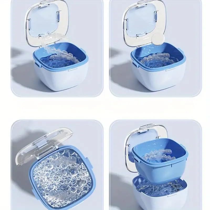 Miniatura 5 de Estuche para dentadura postiza transparente con cesta de enjuague extraíble, estuche de dentadura para limpieza, remojo y almacenamiento de