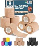 AZEN 8 Pack Self Adhesive Bandage Wrap, 2' X 5 Yards Elastic Cohesive Bandage Wrap, Skin Color Athletic Tape, Vet Wrap, Ankle Tape, Tattoo Grip Tape Wrap