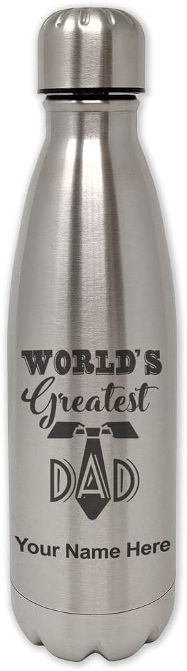 LaserGram Botella de agua de acero inoxidable de una sola pared, el mejor papá del mundo, grabado personalizado incluido