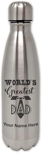 LaserGram Botella de agua de acero inoxidable de una sola pared, el mejor papá del mundo, grabado personalizado incluido