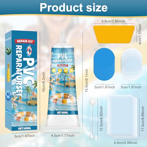 Miniatura 7 de Allony Parches Colchon Hinchable, Pegamento Pvc, Kit Reparación Piscina, Kit De Reparación De Piscina Impermeable, Parche Piscina Para Kayaks Inflables, Anillos De Natación, Tiendas Campaña, 60ml