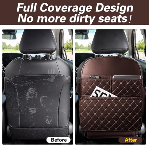 HAYSRMAN Anti-Kick Mats Seat Back Protector,Back Car Seat Protector Cover for Kids Feet with Storage Organizer,Protect Against Dirt and Scuffs,2 Pack (Brown) by HAYSRMAN - Used condition - Image 4