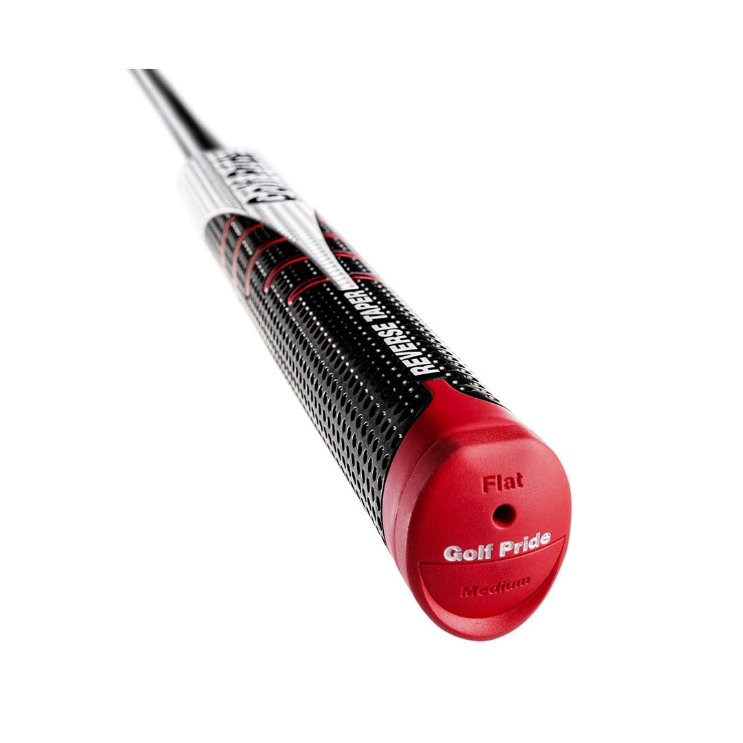 Golf Pride 2024 Reverse Taper Flat Medium Midsize Puttergriff – Schlagverbesserung, weich und klebrig, hervorragende Traktion, 64 g, 0,580 rund – Schwarz / Weiß / Rot