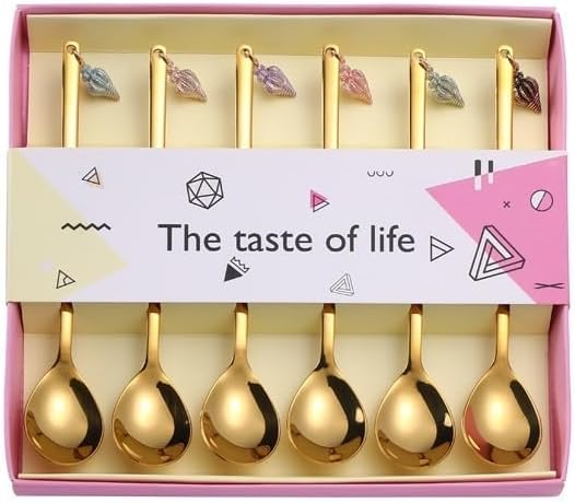 Silverware Flatware Set, 6/24/36/48/60/72pcs Creative Conch Fruit Dessert Spoon Set 304 Stainless Steel Coffee Stirring Spoon(Silver,4Set-24Pcs)