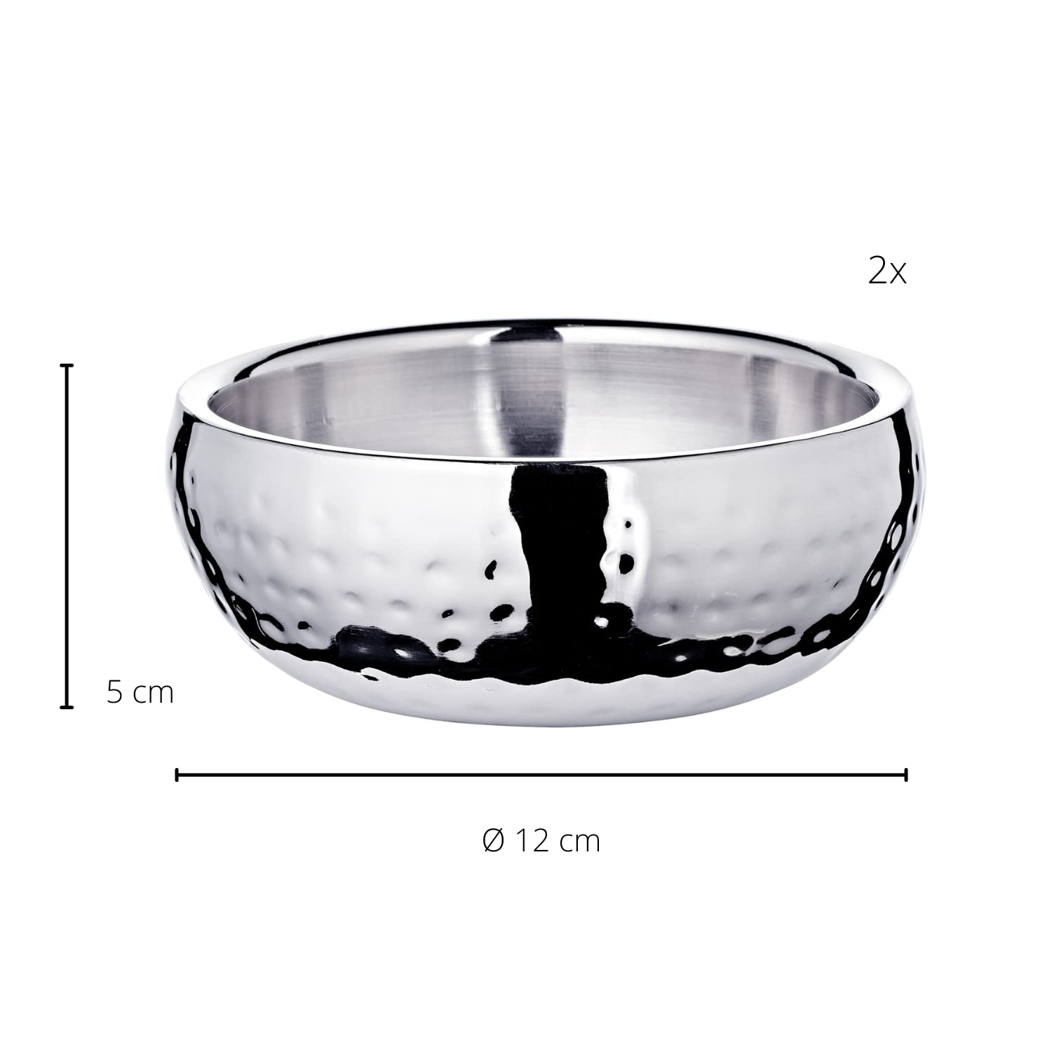 Edzard set da 2 ciotole Pluto, acciaio pregiato, martellato all'esterno, diametro 12 cm
