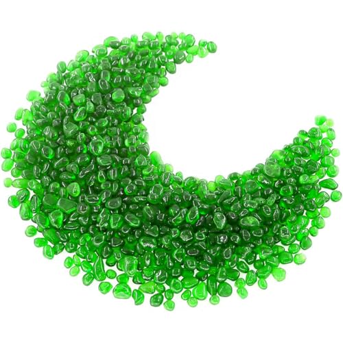 Image of 1 Lb (460 g) Green Sea Glass Stones Irregular Rainbow Glass Pebble Decorative Rock Quartz Tumbled Gemstone Chips for Aquarium Decoration /Vase Filler /Jewelry Making /Handwork Craft /Gems Display