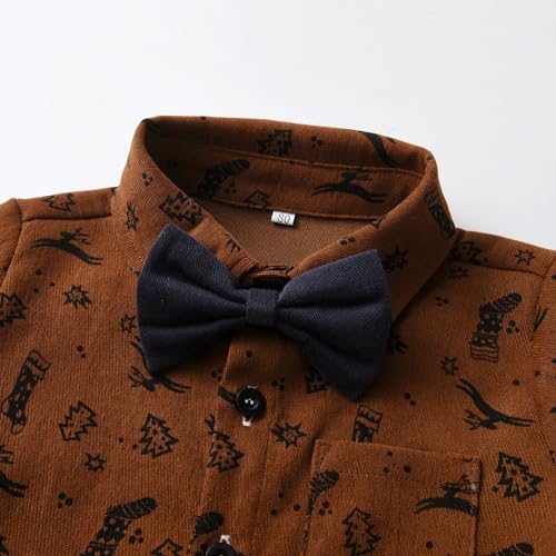 Image of Christmas Toddler Kids Boys Gentleman Clothing Sets Long Sleeve Cartoon Bowtie Shirts+Suspenders Pants Suits