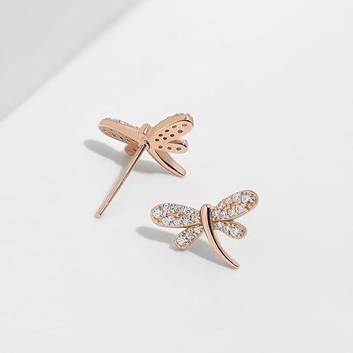 Miniatura 2 de Meissa Aretes de libélula, aretes de tuerca de plata de ley con circonita cúbica, perla de ópalo, lindos animales, regalos para mujeres, 01_Oro rosa