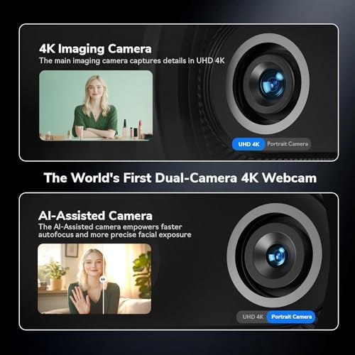 EMEET Piko 4K Webcam for Streaming, World’s 1st Dual-Camera AI-Powered 4K Camera w/AI Autofocus, 3 Mics Array&3 Sound Modes, USB Webcam with Clip, Great for Streaming, Desk Setup and Creative Gifts