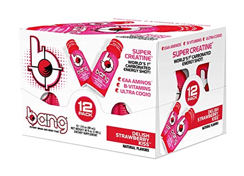 Bang Energy Shots, Delish Strawberry Kiss, World's 1St Carbonated Energy Shot With Super Creatine, 3 Fl Oz, (Pack Of 24) #TOP2