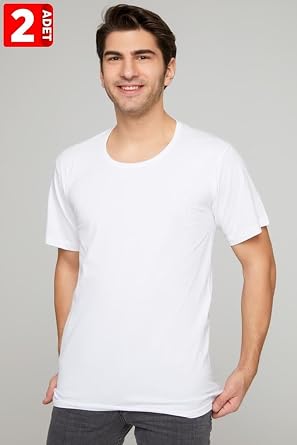 Tutku Erkek 2li Paket%100 Pamuk Bisiklet Yaka T-Shirt, Beyaz