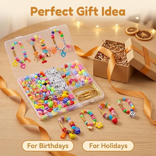 Cmidy Bag Charm Kit DIY Keychain Carabiner Bag Charm Making Kit Supplies Custom Beaded Keychain Purse Charms Kits Set Including Large Hole Beads Acrylic Charms Gold Carabiner Clip (Multicolor) by Cmidy - Used condition - Image 2