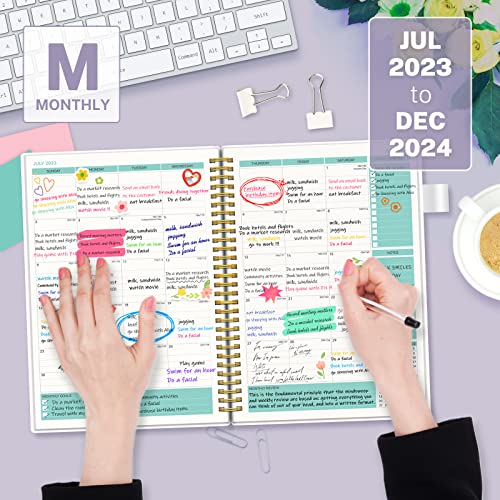 Monthly Planner 2023-2024, Monthly Calendar Planner, 18-Month Planner, Jul.2023-Dec.2024, Aimpeak Monthly Planner With Pocket, Pen Loop, Flexible Cover, Spiral Binding, Purple Garland, 7"X10" #TOP1