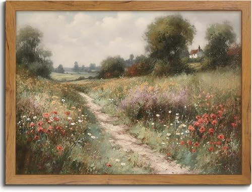 Tableau champ de fleurs sauvages style rustique rétro grand format toile