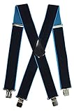 76% Polyester, 24% Elasthan Olata Extra Lange, Extra Breite XXL Hosenträger X-Form mit 4 Starken Clips, Stark Stoff - 5cm. Schwarz/Türkis