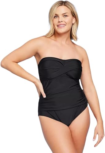 Kona Sol Womens Twist-Front Bandeau Classic One Piece Swimsuit with Tummy Control -