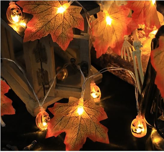 Vista 4 de Simulación LED de hoja de arce, cadena de luces de calabaza para Navidad, Halloween, habitación, patio, cadena de luz de color 24V enchufable 328.1