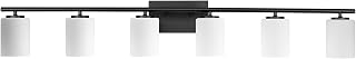 Progress Lighting Replay Collection 48 in. 6-Light Textured Black Etched White Glass Modern Bath Vanity Light
