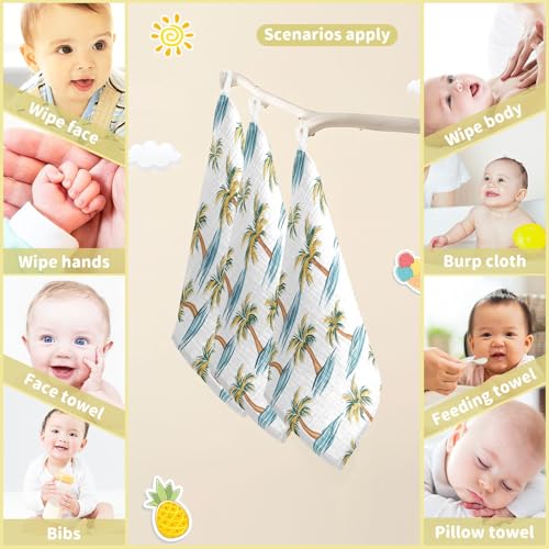Image of vvfelixl Beach Palm Trees Baby Burp Cloths Baby Muslin Washcloths for Boys Girls Cotton Babys Face Towel for Newborn Infants Soft and Absorbent 11.8 X 11.8 in, 5 Pack