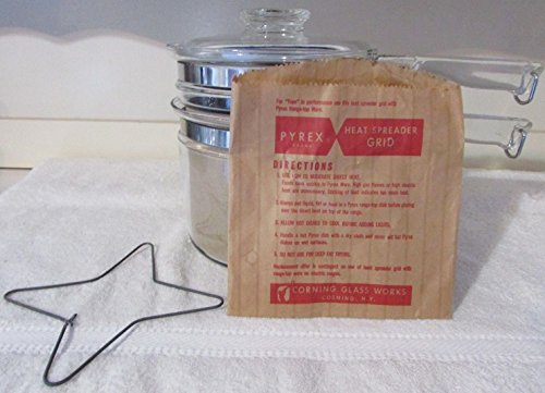 Vintage Flameware Pyrex Large 1 1/2 Quart 3 Piece Double Boiler #TOP3