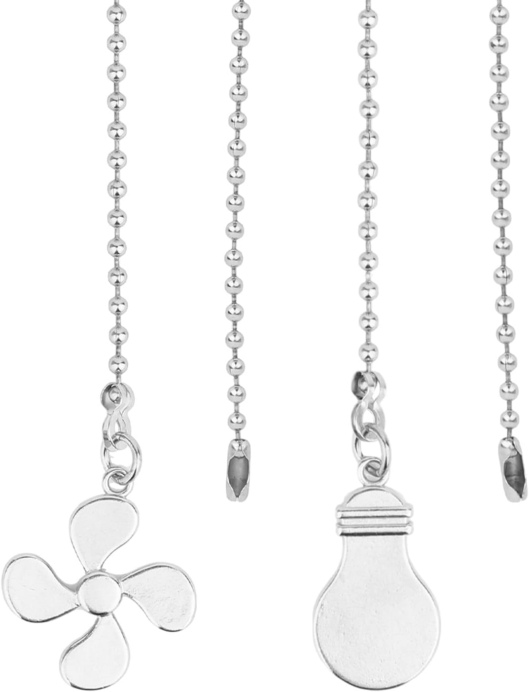 lasuroa 2pcs Ceiling Fan Chain Extenders, 35.5cm/14in Decorative Pull Chain Cord Extension with Fan & Bulb Pendants for Light Lamp Switch Decoration (Silver)