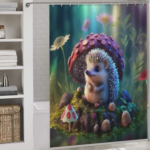 Rideau de baignoire hérisson lavable et imperméable avec ses 12 anneaux