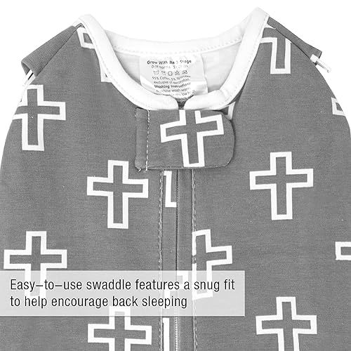 Image of Woombie Grow with Me Baby Swaddle, Convertible Swaddle Fits 0-9 Months, Expands to Wearable Blanket for up to 18 Months, Grey Crosses