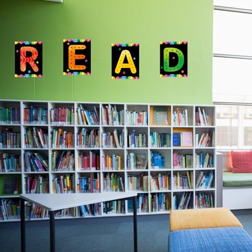 Image of COCHIE Reading Posters for Classroom Decorations, Library Reading Corner Decor, Read Signs Poster Bulletin Board Set of 4, Pre-k Preschool Kindergarten Classroom Wall Decoration (Black)