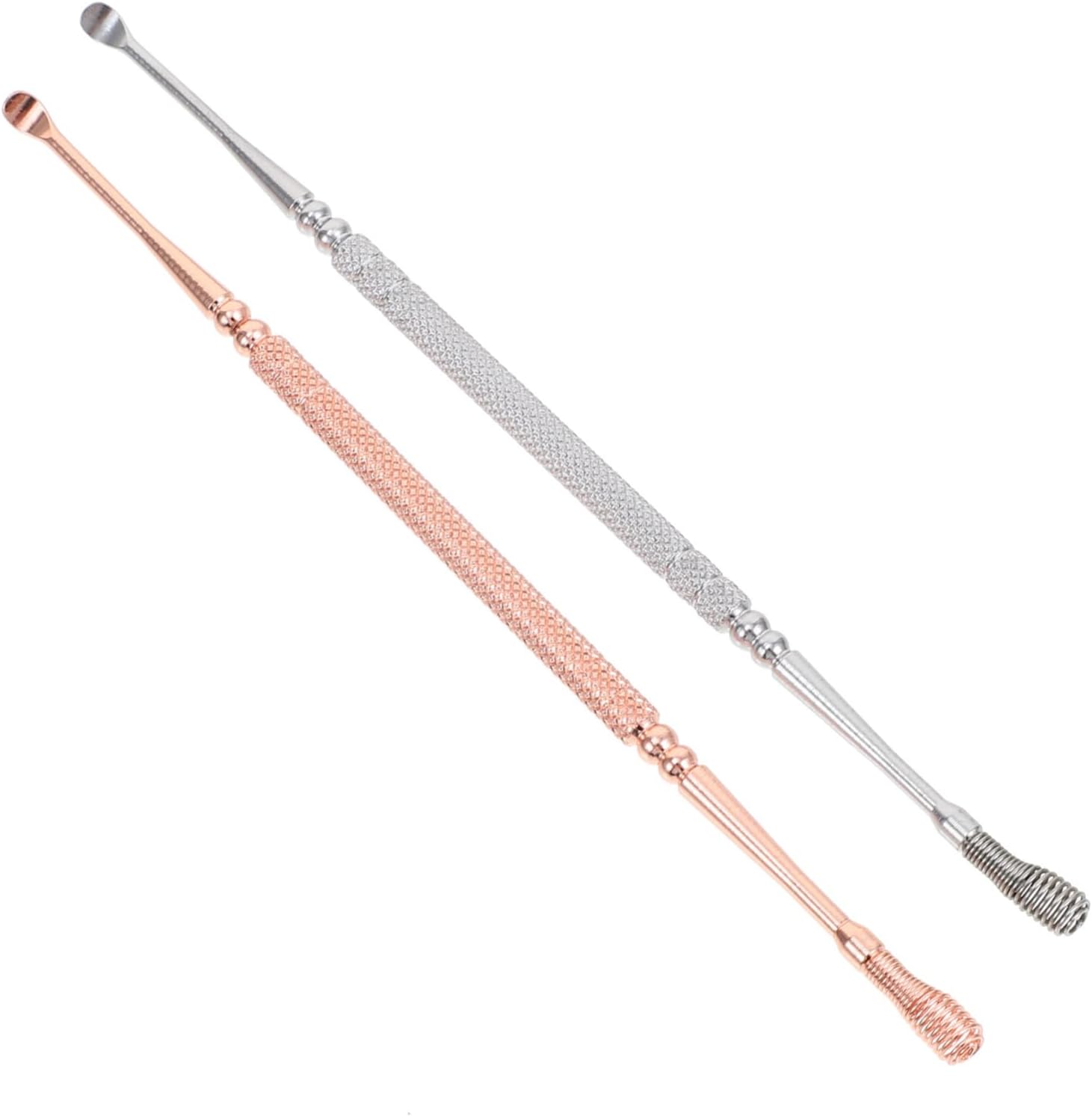 Stainless Steel Double-Ended Ear Wax Cleaner Tool Non-Slip Spiral Earwax Removal Pick Easy to Clean Assorted Silver Rose Gold for Safe Ear Hygiene
