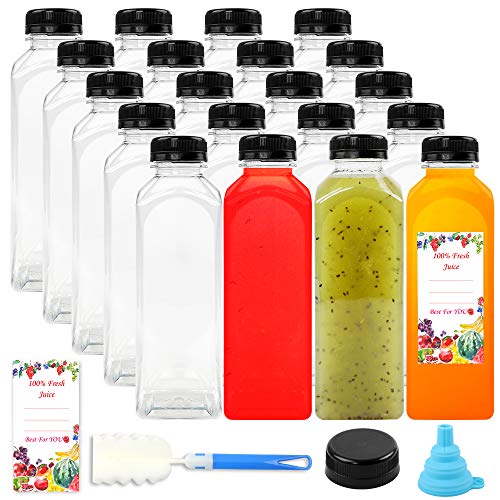 SUPERLELE 16oz 20pcs Empty PET Plastic Juice Bottles BPA Free Reusable Clear Disposable