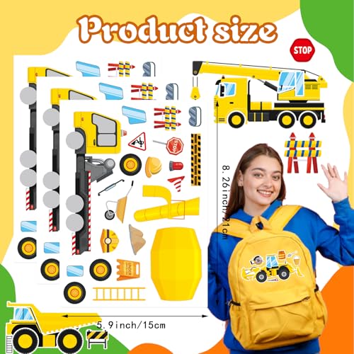 Image of Make a Face Sticker, Make Your Own Vehicle, Truck, Excavator Stickers | 24 Sheets Construction Stickers for Toddlers, Brithday Party Supplies Classroom Teacher Reward