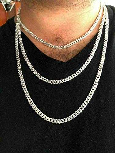 Harlembling Real Solid 925 Sterling Silver - 5Mm Miami Cuban Chain - Men's Cuban Chain - 18-30" Made In Italy Heavy Tight Link (22) #TOP4