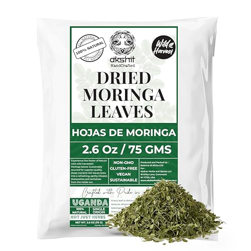 2.6oz Moringa Leaves, Dried From Fresh Green MoringaOleifera Leaves, Leaf Tea, Hojas De Moringa, Drumstick Tree Leaf, Non-GMO. by Akshit