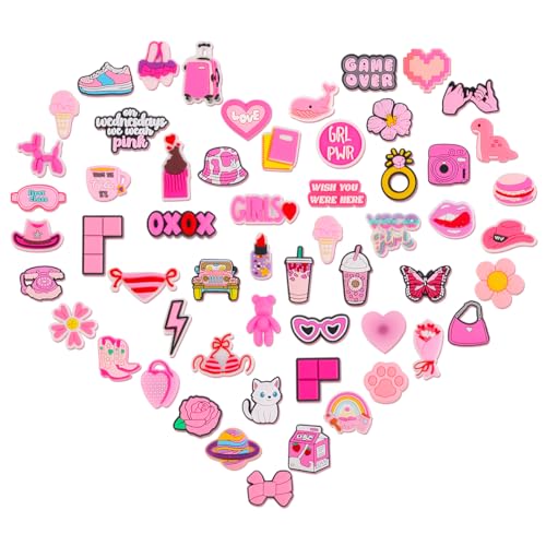 BELICOO 56 Stück Schuh Charms, PVC Shoe Charms für Croc Anstecker, Cartoon-Schuh-Dekoration Geeignet für Kinder, Jungen, Mädchen, Jugendliche und Erwachsene Partys, Geschenke (Rosa)