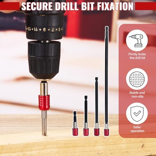 RVIEVJP Magnetic Drill Bit Extension Set 4 Pcs (2/4/6/12’’), 1/4’’ Hex CR-V Steel Quick Release Bit Holder for Impact Driver, Screwdriver Bit Nut Drill Socket - 5