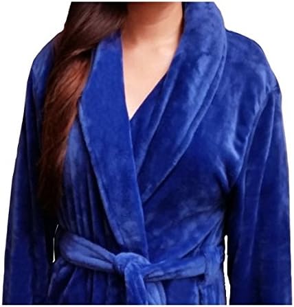 Women's Black Microfiber Bathrobe Full Length Fleece Spa Robe