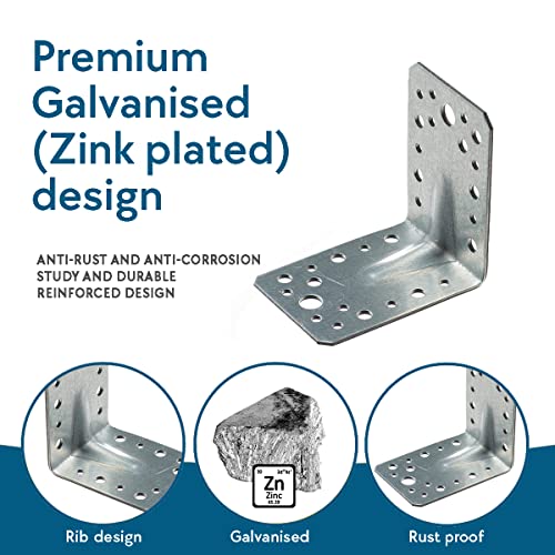 VHG Angle Brackets for Wood Pack of 10 (90 x 90 x 65 x 2.5), Heavy Duty Corner Braces, Metal L Shape With Beading - Image 3