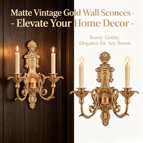 Image of CC wonderland zone Gothic Wall Sconce,Rustic Vintage Gold Wall Candle Holders,Gold Wall Decorations,Set of 2