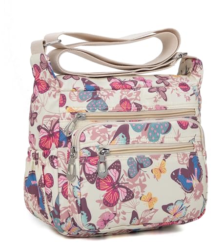 Image of Nylon Floral Multi-Pocket Crossbody Purse Bags for Women Travel Shoulder Bag