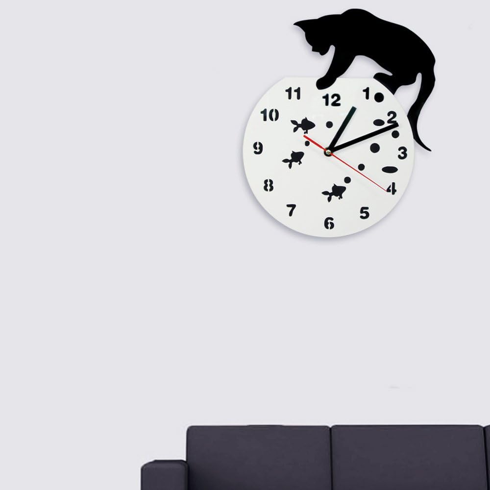 The Geeky Days Cat On A Fishbowl Adorable Wall Watch Art Wall Clock Cat and Fish Home Decor Hunter Kitty Cat Modern Design Wall Clock Cat Pet Lovers Gift