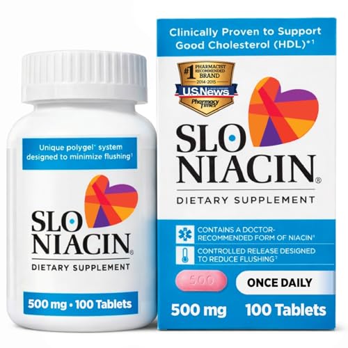Slo-Niacin Slow Release Niacin 500mg Vitamin B3 Supplement for Heart Wellness Flush-Free B3 Vitamins for Cholesterol & Cardiovascular Support 100 Tablets