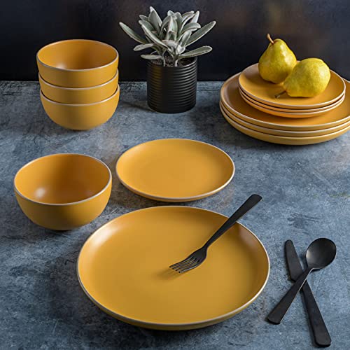Gibson Home Rockaway Geschirr-Set, rund, Steingut, Service für 4 Personen (12-teilig), Gelb
