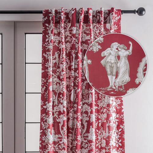 Maison d' Hermine Curtains for Living Room 100% Cotton 84 inch Length One Panel Light Filtering Toile Curtains for Bedroom Windows with Rod and Loop Pockets Drapes (Joli Jouy Red, 50