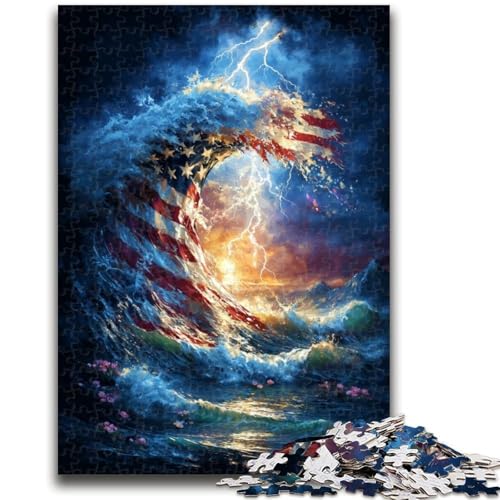 1000 Piece Jigsaw Puzzles for Adults Gifts American Flag Waves Puzzles for Teenagers,Quiz Game Wall Decoration Unique Birthday And Xmas Gifts (26x38cm)