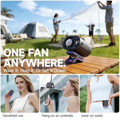 Foluu 199 Speeds Portable Clip Fan with LED Display, 18000RPM Turbo Cooling Personal Fan for Car, Desk, Umbrella, Waist, 360°Rotatable Rechargeable Mini Fan for Outdoor Camping Hiking (Black) by Foluu - Used condition - Image 8