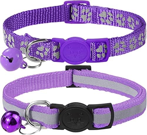 Taglory Reflective Cat Collar with Bell and Safety Release, 2-Pack Girl Boy Pet Kitten Collars Adjustable 15-20cm SkyBlue