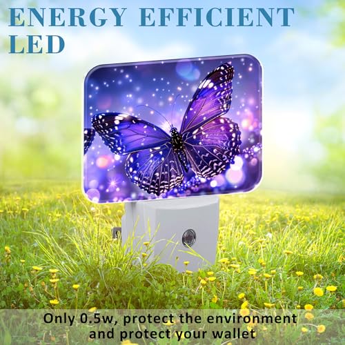 Image of Purple Glowing Magic Butterfly Night Light Butterfly Nightlight Plug into Wall with Dusk to Dawn Sensor for Kid Girls Boys Women Men Room, Hallway, Kitchen, Bathroom, Stairs Decor